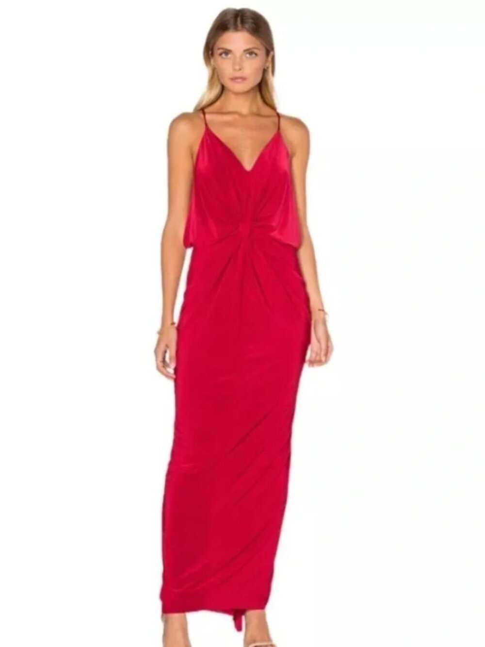 Revolve Misa Los Angeles Red Domino Front Twist Style Maxi Dress Size Medium
